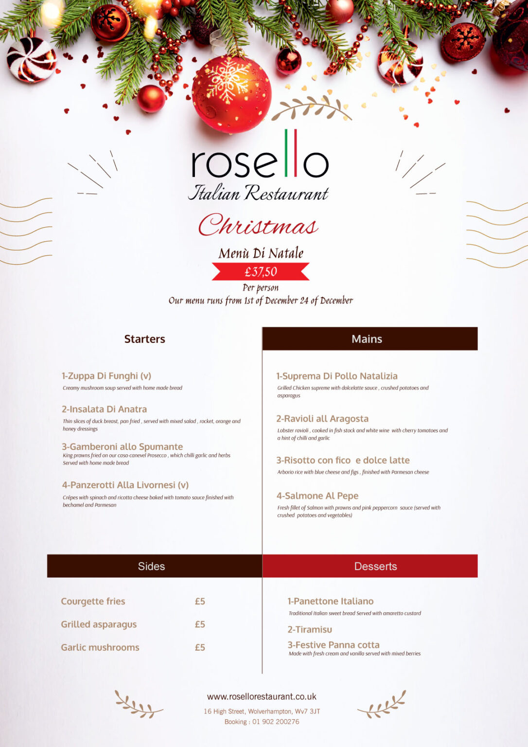 Italian Restaurant Christmas Menu Design